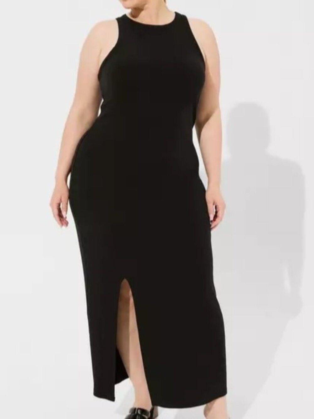 Torrid 2 2X 18-20 Deep Black Maxi Rib Bodycon Slit Racerback Sleeveless Dress